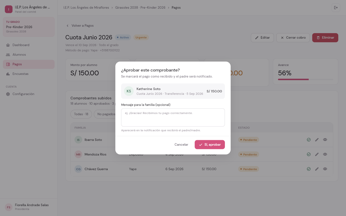 Confirmación de aprobación de un comprobante de pago